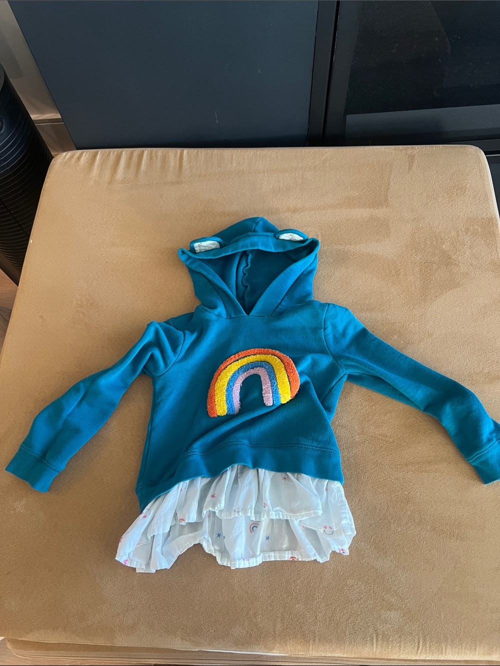 Tucker + Tate Teal Hoodie with Rainbow Applique and Ruffle Hem